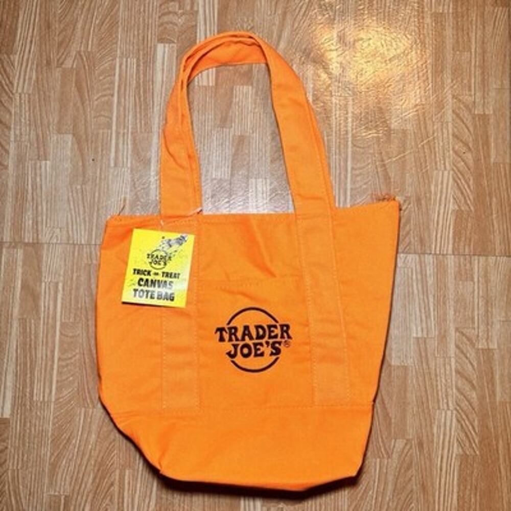 Trader Joe’s Trick Or Treat Orange Canvas Tote Bag Halloween 12” New With Tags